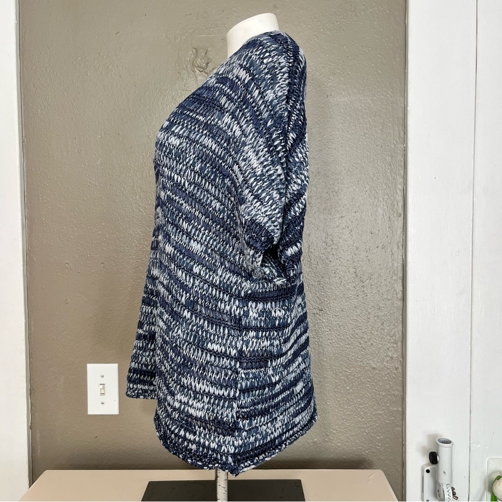 Eileen Fisher Open Knit Blue White Short Sleeve Top Size L Cotton Blend - Picture 4 of 15